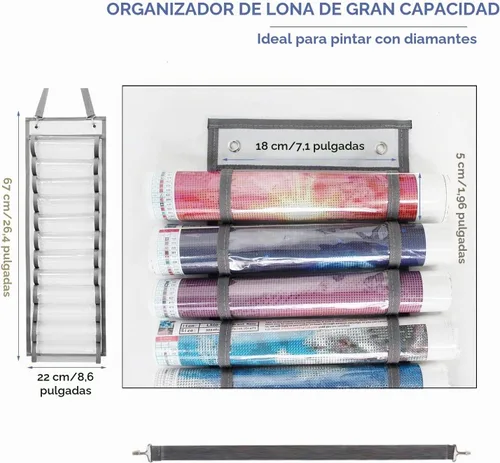 Vista 5 de Organizador de rollos de vinilo con 12 compartimentos para colgar - Montaje en pared Gris-12 compartimentos