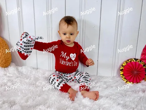Vista 5 de Conjunto de ropa de manga larga para bebés, niños y niñas, mi primer día de San Valentín