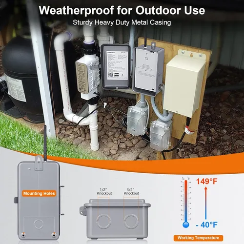Vista 5 de Suraielec Temporizador de piscina, temporizador inteligente WiFi para bomba de piscina, 120, 240, 277 VAC, 40 amperios, carcasa de metal resistente