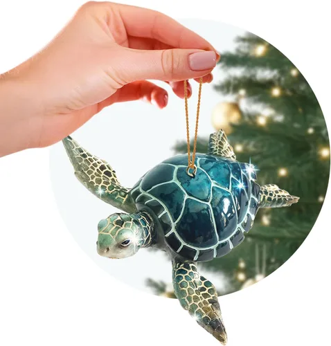 Vista 16 de Adorno de Navidad pintado a mano para playa – Decoración costera para árbol para amantes del océano – Adorno náutico único para árbol de Navidad