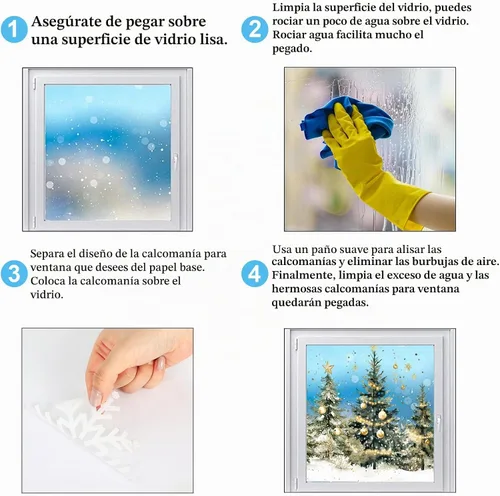 Vista 7 de Whaline 9 hojas de Navidad para ventana, calcomanías para ventana, acuarela, árbol de Navidad, bola de invierno, bosque