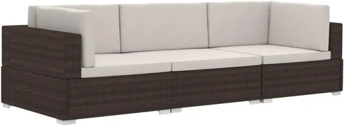 Vista 2 de 3-Piece Modular Patio Sofa Set, Brown Wicker, UV-Resistant Rattan, Steel Frame, 27.6" Deep Seat, Balcony/Garden Seating for 3