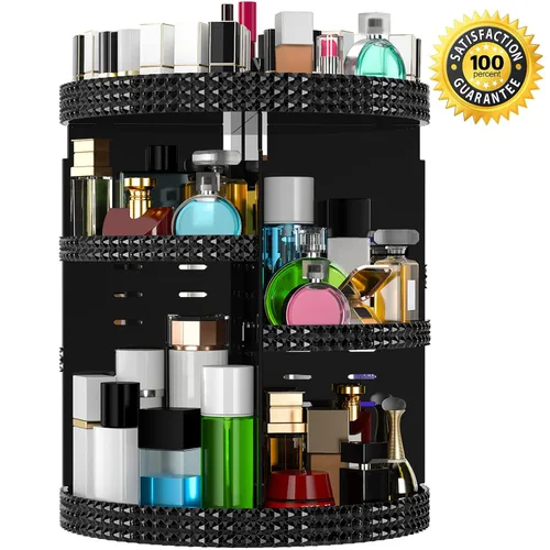 Vista 2 de Organizador de maquillaje negro con rotación de 360 grados, 7 niveles de gran capacidad, organizador de cosméticos acrílico, organizador