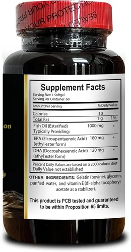 Vista 3 de Aceite de pescado Omega 3 - Aceite de pescado con EPA y DHA, aceite de pescado de triple fuerza, de aceite de pescado capturado en la naturaleza