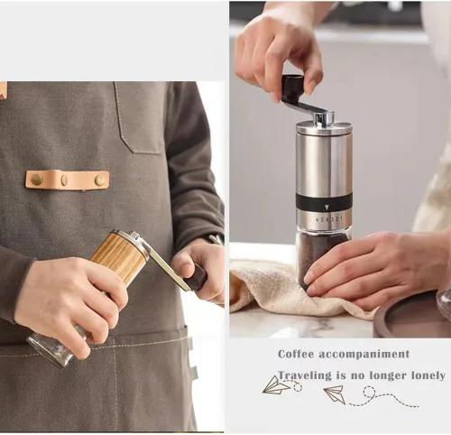 Vista 7 de Molinillo de café manual de acero inoxidable con rebaba cónica ajustable de diente de dragón, sin energía, molinillo portátil de espresso