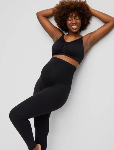 Vista 4 de Motherhood Maternity Women's Essential Stretch Secret Fit Over the Belly Leggings Full Length & Crop Length XS-3X 1 & 2 Packs