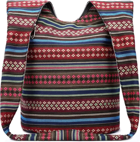 Vista 113 de Bolsa de hombro para mujer, de lona en estilo hippie/bohemio para llevar cruzada al hombro, disponible en diferentes colores y estampados