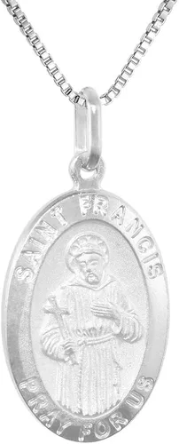 Vista 3 de Collar con medalla de San Francisco de plata de ley de 0.906in, ovalado, sin níquel, Italia, Plata esterlina, Sin gemas.