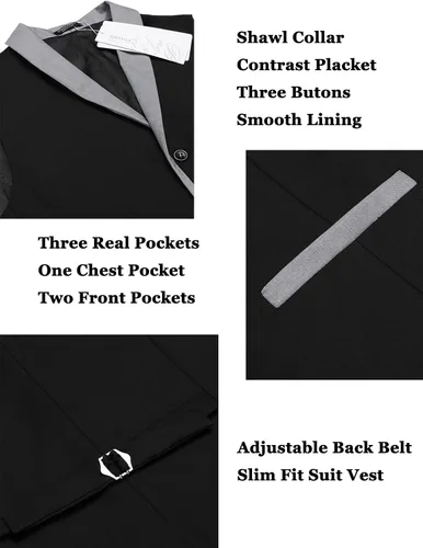 Vista 6 de COOFANDY Chaleco de traje para hombre, ajustado, formal, de negocios, chaleco casual para boda