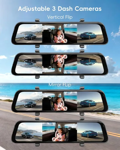 Vista 7 de Cámara de espejo retrovisor 4K 2026 de 12 pulgadas con sensor STARVIS 2, cámara de tablero de espejo frontal y trasero 4K+2.5K + cámara