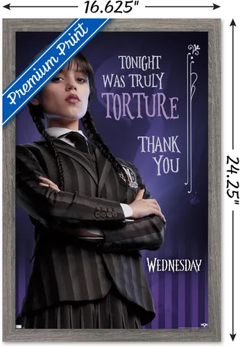 Vista 3 de Trends International Wednesday - Póster de pared de tortura, 14.72 x 22.37 pulgadas, versión enmarcada de madera de granero