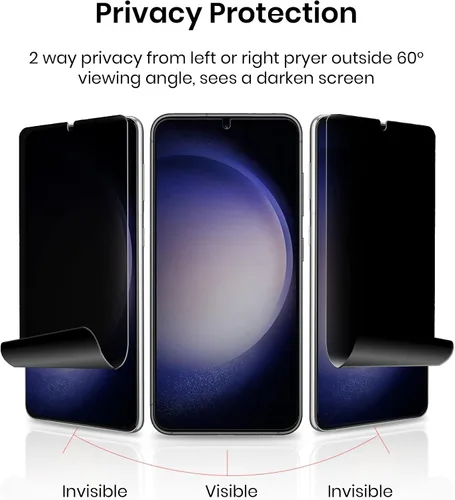 Vista 2 de Protector de pantalla de privacidad para Galaxy S23 Plus (paquete de 2) y protector de lente de cámara de vidrio templado [1 unidad], compatible