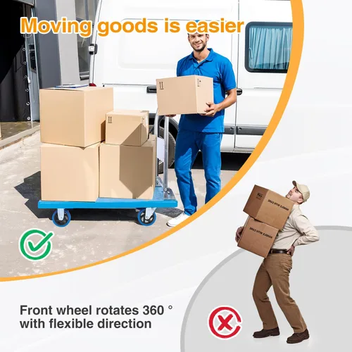 Vista 5 de Carro de mano de plataforma resistente para mudanza, plataforma plegable con ruedas giratorias de 360 grados, carrito de mano plegable para carga