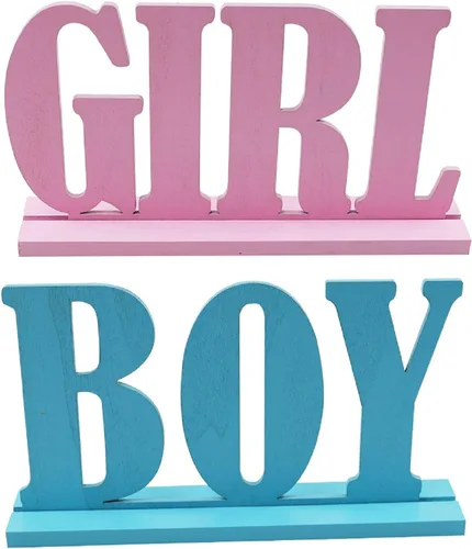 Vista 8 de Decoraciones de mesa de baby shower, 4 piezas separadas de madera para bebé, bloques de letras de madera, centros de mesa rosados, para decoración