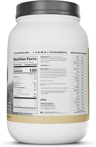 Vista 8 de Levels Proteína de Suero Alimentada con Pasto en Polvo, Sin Artificiales, 24G de Proteína, Cappuccino, 2LB