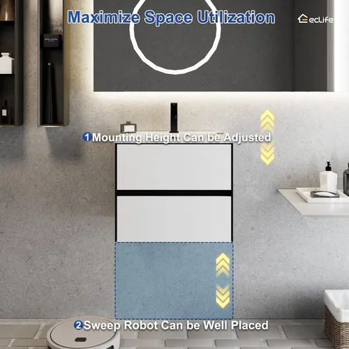 Vista 5 de eclife Armario de tocador de baño de 24 pulgadas con fregadero blanco empotrado, armario de baño flotante montado en la pared con colores mezclados