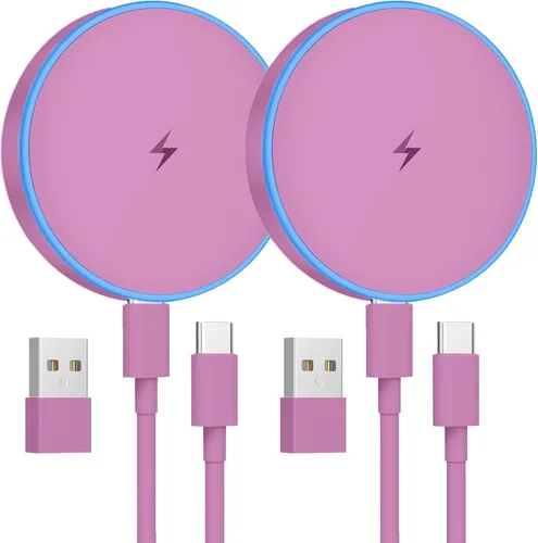 Vista 13 de MagSafe Charger 2 Pack Magnetic Wireless Charger Fast Charging Pad Dos cables USB-C y dos adaptadores USB-A, compatibles con iPhone Blanco