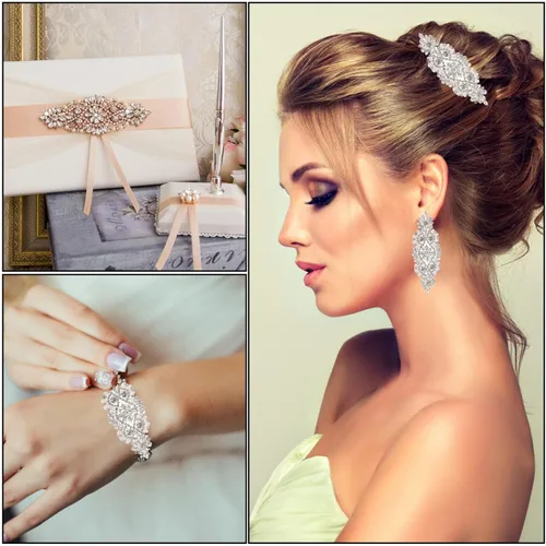 Vista 6 de 8 piezas de apliques de diamantes de imitación de cristal plateados para planchar con apliques de fijación en caliente para vestido de novia vestido