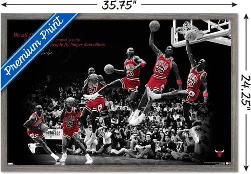 Vista 3 de Trends International Michael Jordan - Póster de pared con mosca, 22.375 x 34 pulgadas, versión enmarcada de madera de granero