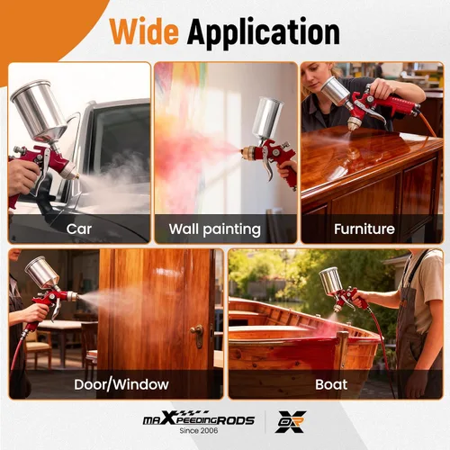 Vista 2 de maXpeedingrods HVLP - Kit de pistola rociadora, pistola de pintura automotriz con taza de aluminio de 1000 cc, 3 boquillas y agujas de latón