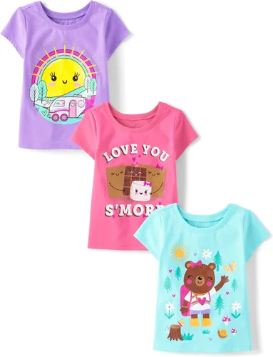 Vista 22 de The Children's Place Camisetas estampadas de manga corta para bebés y niñas pequeñas, con diseño de unicornios y mariposas, a la moda, paquete de 3