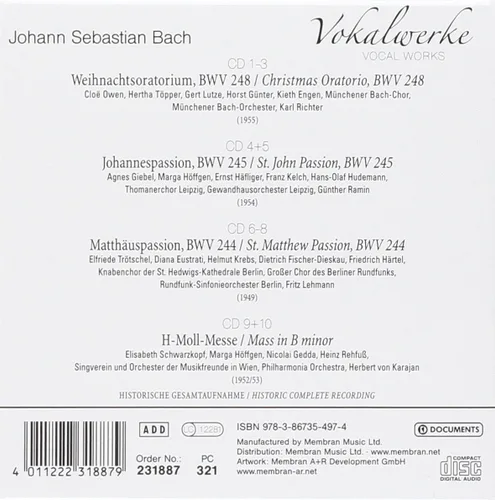 Vista 2 de Bach Vokalwerke- Christmas Oratorio St John Passion St Matthew Passion Mass in B minor
