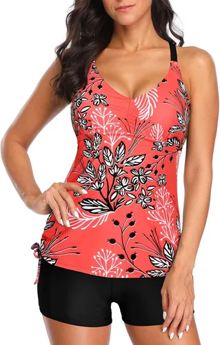 Vista 4 de Tempt Me Traje de baño tankini de dos piezas para mujer con control de abdomen y pantalones cortos