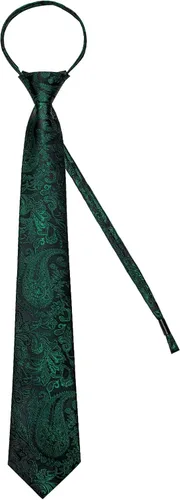 Vista 4 de DiBanGu Corbatas de Seda con Cremallera para Hombres, Corbata Preformada de Paisley Sólido a Cuadros y Conjunto de Pañuelo de Bolsillo con Gemelos
