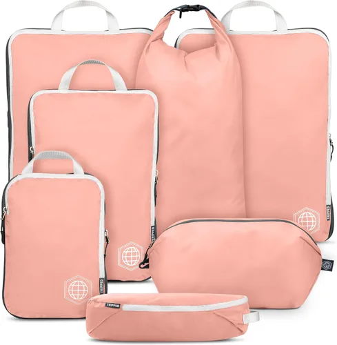 Vista 13 de TRIPPED Travel Gear Juego de 7 cubos de embalaje de compresión grandes para Negro