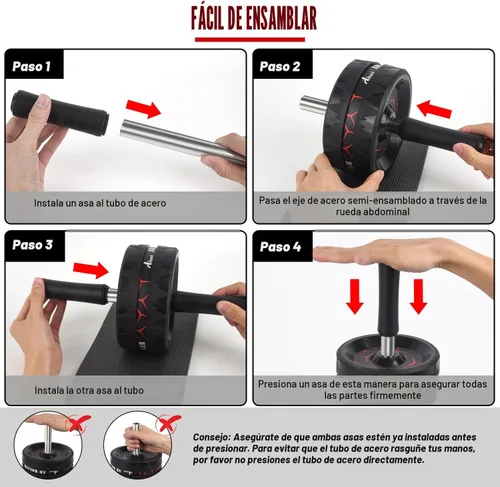 Vista 5 de Abiarst Rueda de rodillo abdominal, equipo de entrenamiento de abdominales para entrenamiento de fuerza abdominal y central, ruedas de ejercicio