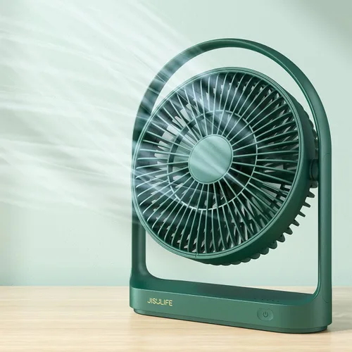 Vista 7 de JISULIFE Ventilador de escritorio, pequeño escritorio portátil con pilas y ventilador de mesa eléctrico recargable por USB de 4000 mAh con 4 Blanco