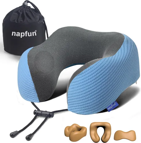 Vista 21 de NapFun - Almohada de cuello para viajes, almohada de cuello de viaje mejorada para avión 100% espuma viscoelástica para dormir y descansar durante