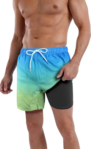 Vista 107 de Traje de baño para hombre con forro de compresión de secado rápido de 5.5 pulgadas con forro tipo bóxer amarillo (1-Yellowstar)