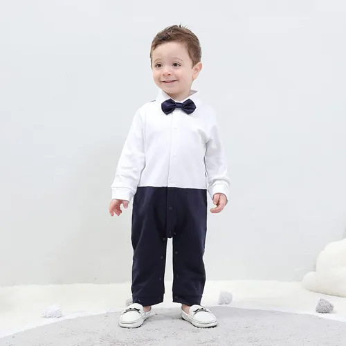 Vista 3 de HOSUKKO - Traje de bebé para caballero, mamelucos + boina + corbatín (0-24 meses)