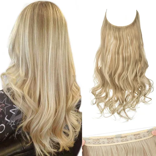 Vista 14 de SARLA Extensiones de cabello con alambre invisible con 3 clips, postizo sintético corto, ondulado, rizado, diadema ajustable transparente