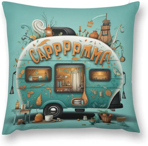 Vista 2 de Fundas de almohada estilo campista con diseño de casa rural, estilo campista, estilo vintage, cuadrada, para sofá, sala de estar, dormitorio