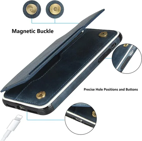 Vista 5 de iCoverCase Compatible con iPhone X/XS Wallet Funda para teléfono con tarjetero y correa para la muñeca de piel sintética con función atril a prueba