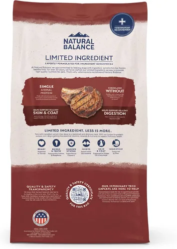 Vista 10 de Natural Balance Alimento seco para perros adultos de ingredientes limitados con granos saludables, receta de carne de res y arroz integral, 24