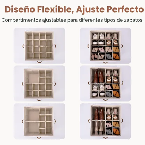Vista 9 de Organizador de zapatos StorageWorks para clóset, cabe hasta 16 pares, contenedores de almacenamiento para zapatos con divisores ajustables y Beige