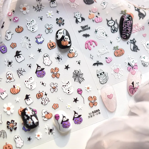 Vista 35 de 8 hojas de calcomanías de arte de uñas de conejo de Pascua, 3D, autoadhesivas, accesorios de arte de uñas, caricaturas, conejos, animales Colorido -1