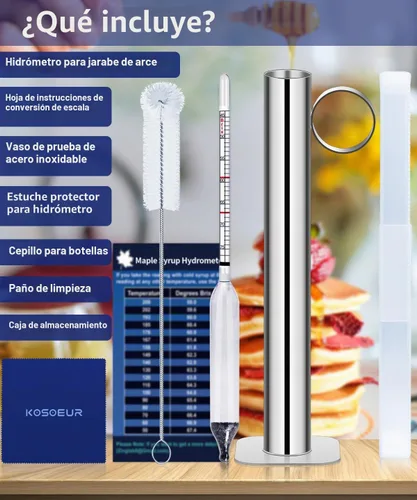 Vista 2 de Kit de taza de prueba de hidrómetro de jarabe de arce, hidrómetro de savia de arce con equipo de jarabe de arce de acero inoxidable, hidrómetro