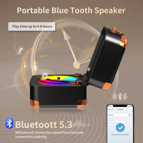 Vista 3 de Altavoz Bluetooth para tocadiscos, mini tocadiscos, vinilo retro, pequeño altavoz Bluetooth inalámbrico, calidad de sonido HD, kawaii, adecuado