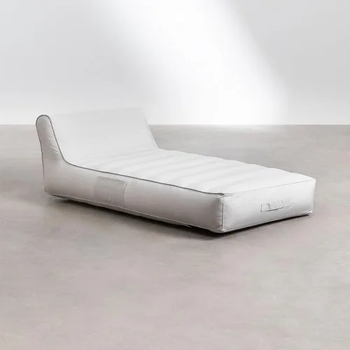 Vista 3 de California Sun Allora Tumbona inflable de lujo de tela para piscina, tumbona flotante junto a la piscina, cama flotante ultra ancha de lujo (beige)