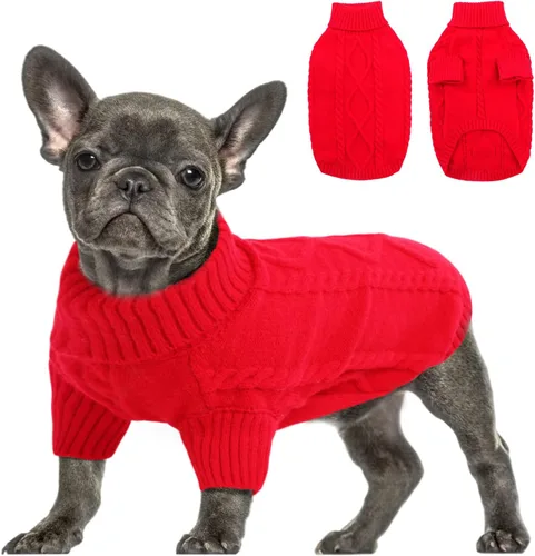 Vista 19 de Queenmore - Suéter de punto trenzado con cuello alto para perros pequeños, para climas fríos, para chihuahua, bulldog, teckel, carlino y yorkie, XS