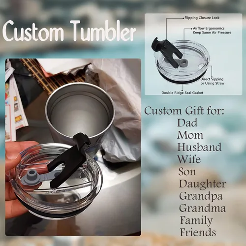 Vista 2 de Vaso de café personalizado con imágenes para papá y mamá, taza de viaje aislada de acero inoxidable con foto personalizada, taza de texto