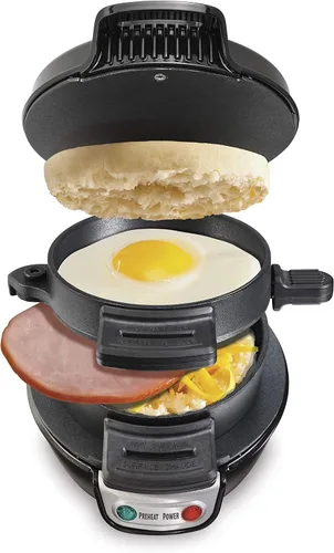 Vista 14 de Hamilton Beach Sandwichera de desayuno con anillo para cocinar huevos, ingredientes personalizados, perfecta para magdalenas inglesas, croissants