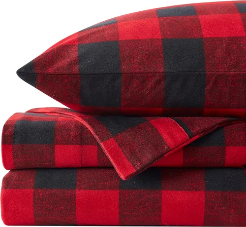Vista 3 de Sweet Home Collection Juego de sábanas de franela de Navidad, diseño de oso y ciervo, tamaño individual, de microfibra cepillada suave con bolsillo