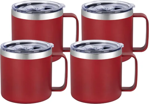 Vista 13 de VEGOND Taza de café aislada de 14 onzas con asa, taza de café de viaje de acero inoxidable con tapa, taza de café de metal al vacío de doble pared