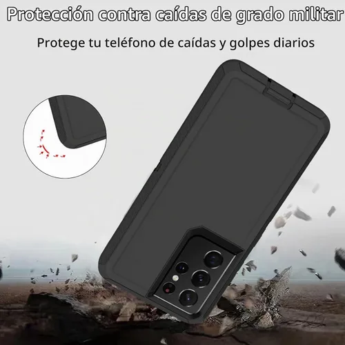Vista 6 de Funda protectora resistente para Samsung Galaxy S21 Ultra, resistente a prueba de polvo, a prueba de golpes, protección contra caídas, 3 en 1