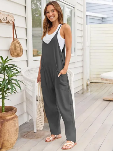 Vista 3 de AUTOMET Enterizo informal para mujer, para el verano, rómper, sin mangas, holgado, con tirantes delgados, overol con bolsillos